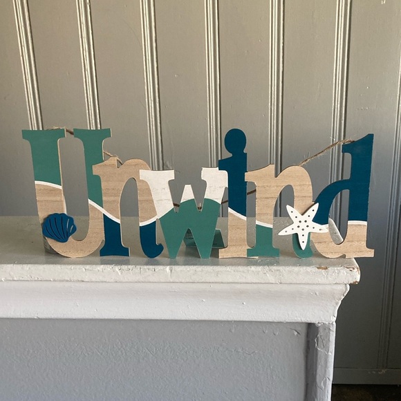 NWT Coastal Wooden UNWIND Decoration Sign w/ Shell 🐚 & Starfish - Picture 9 of 17